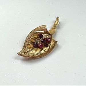 Vintage Rhinestone Leaf Brooch